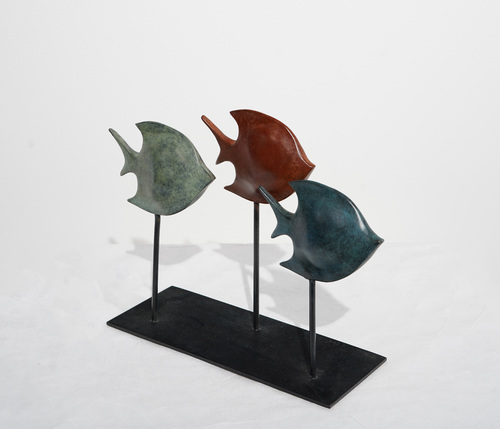 BUTTERFLIES : 3 poissons sur tige (Bronze patine classique)