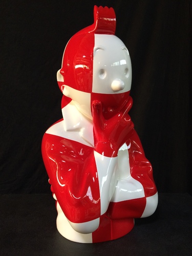 TINTIN Penseur - "L'ordre et le chaos" Damier rouge et blanc (60 cm)