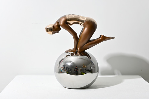 Miniature Quan w/ Stainless Steel Sphere & Polished Bronze Figure