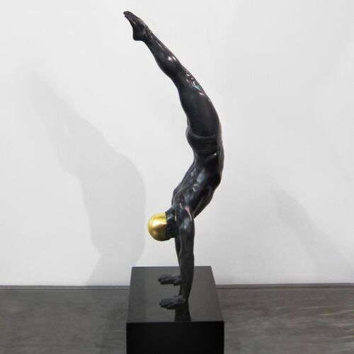 (Table-Top) Diver with Polished Bronze Cap & Stone Base