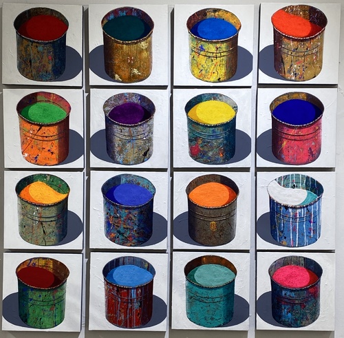 COMPOSITION - 16 POTS FOND BLANC